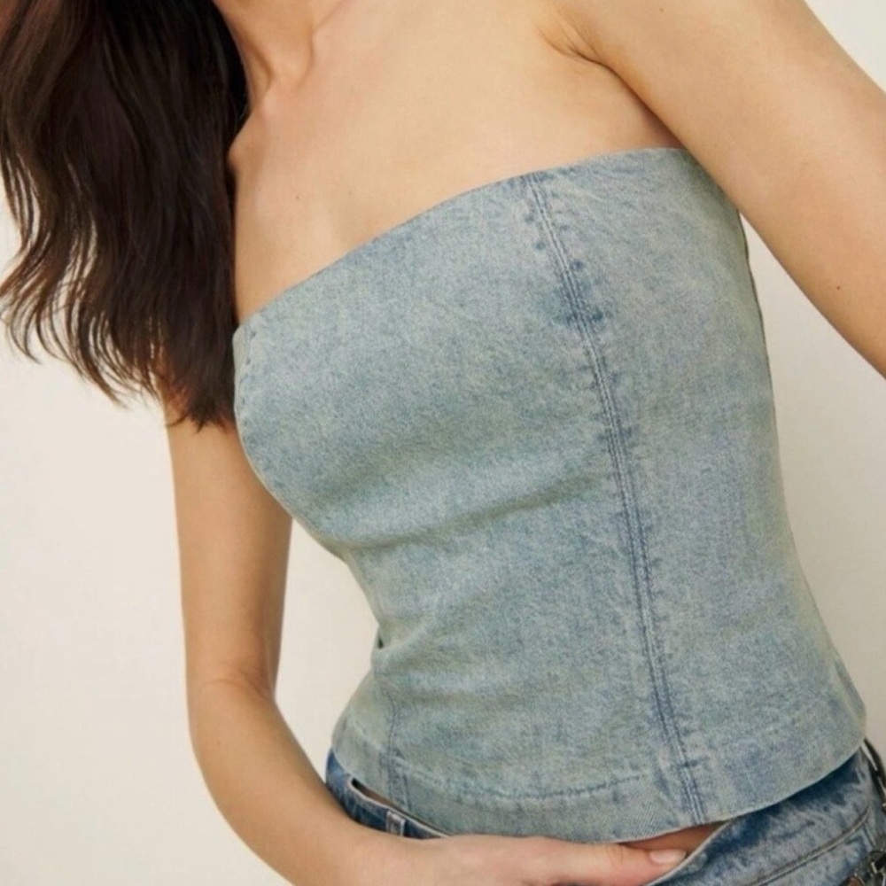Reformation Colleena Strapless Denim Top, Sz 6